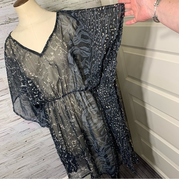 AZURA Black Gray White Sheer Swim Cover Up Shift Dress Novelty Print One Size - Picture 7 of 11